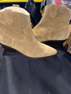 BODEN WO SIZE 9.5-10 TAN LEATHER SUEDE WESTERN ANKLE BOOTS EUC CLEAN
